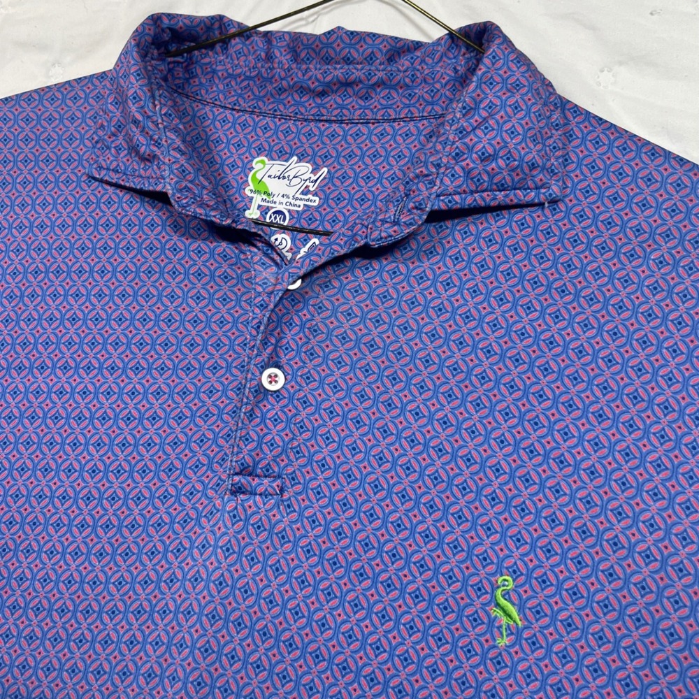 TailorByrd Mens XXL Blue Pink Medallion Flamingo Performance Polo Golf Shirt